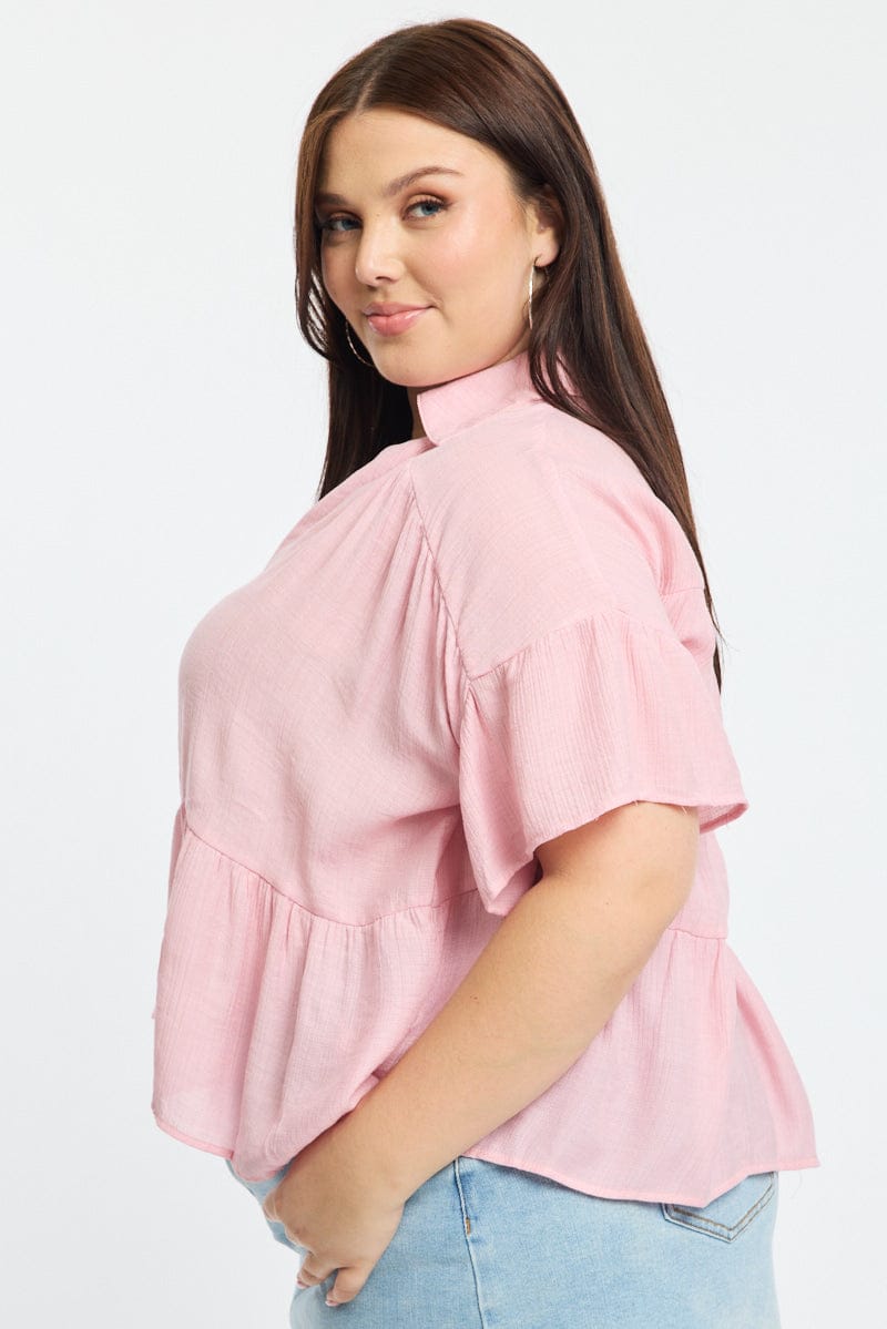 Pink Ruffle Shirt Short Sleeve for YouandAll Fashion