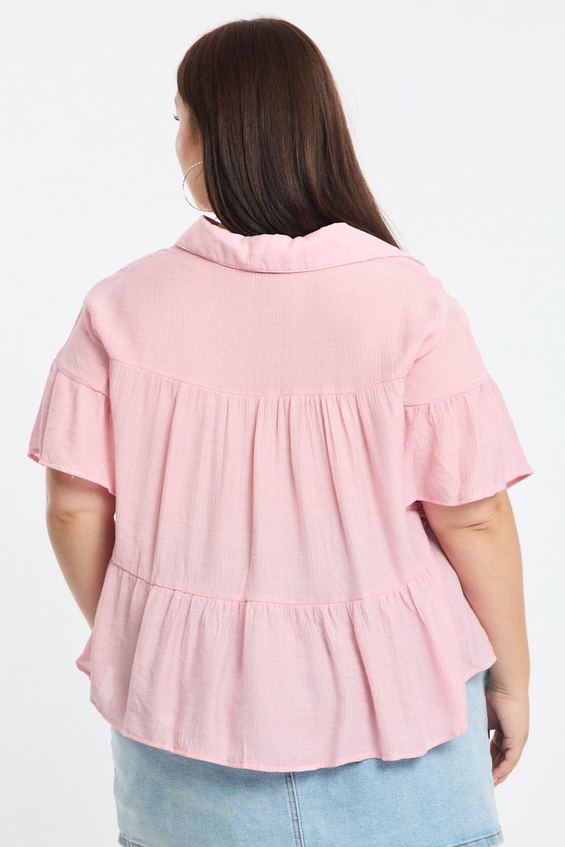 Pink Ruffle Shirt Short Sleeve for YouandAll Fashion