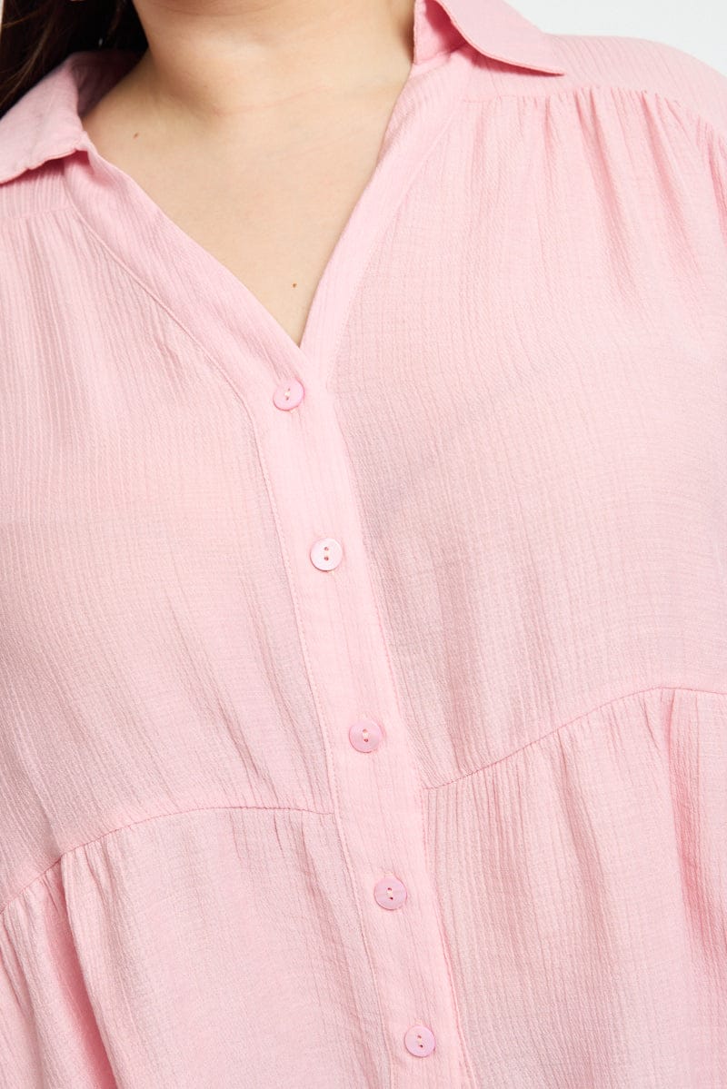 Pink Ruffle Shirt Short Sleeve for YouandAll Fashion