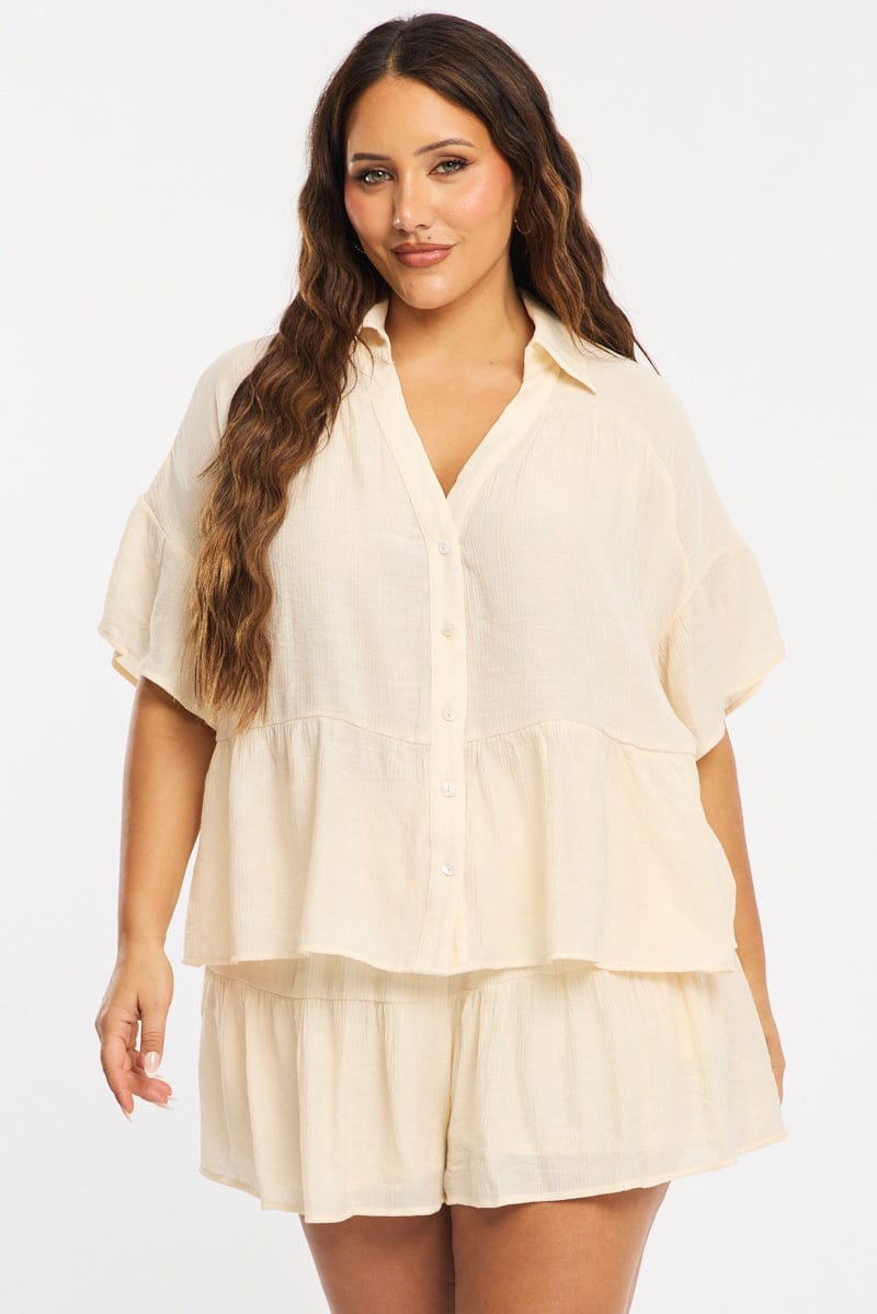 White Ruffle Shirt Short Sleeve for YouandAll Fashion