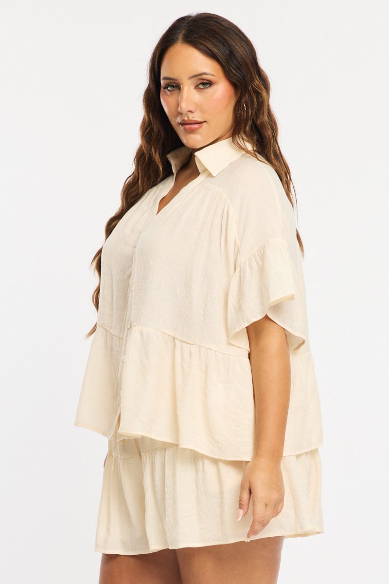 White Ruffle Shirt Short Sleeve for YouandAll Fashion