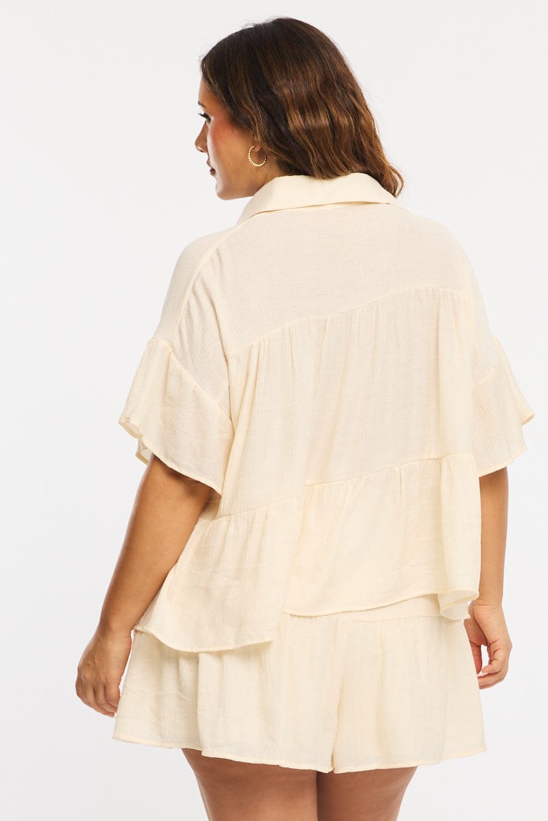 White Ruffle Shirt Short Sleeve for YouandAll Fashion