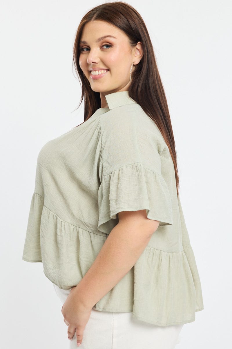 Green Ruffle Shirt Short Sleeve for YouandAll Fashion