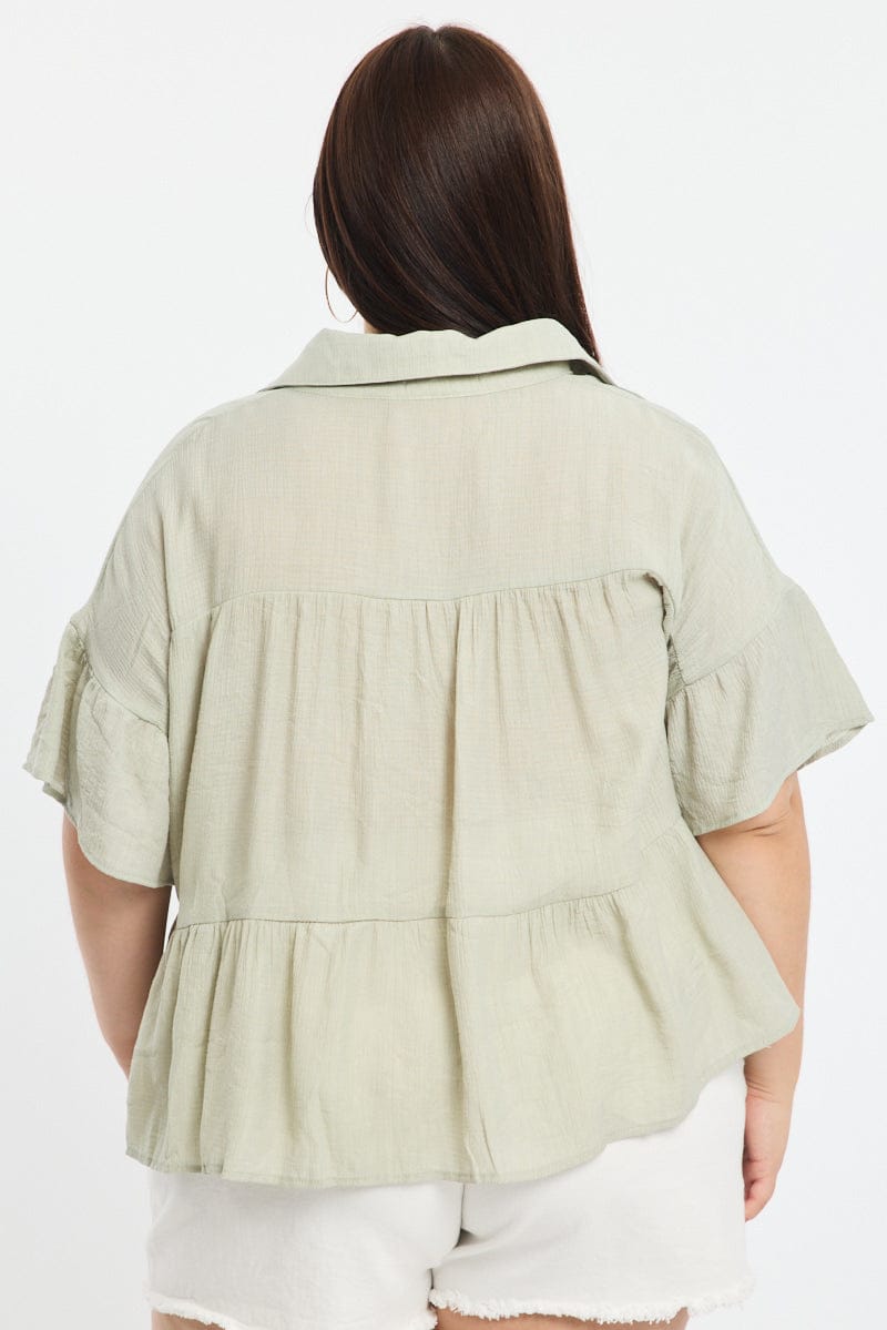Green Ruffle Shirt Short Sleeve for YouandAll Fashion