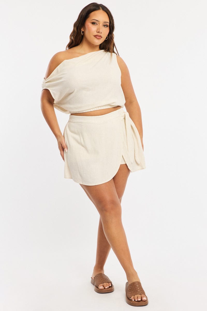 Beige Off Shoulder Top Linen Blend for YouandAll Fashion