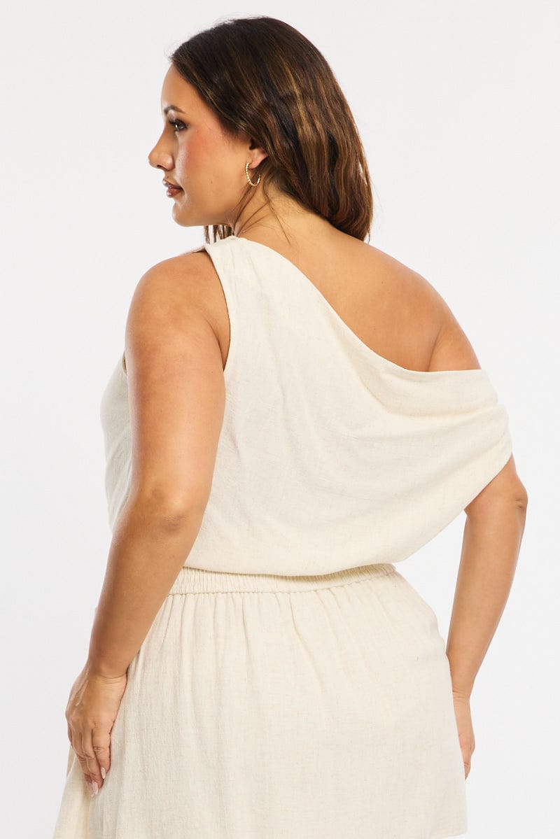 Beige Off Shoulder Top Linen Blend for YouandAll Fashion