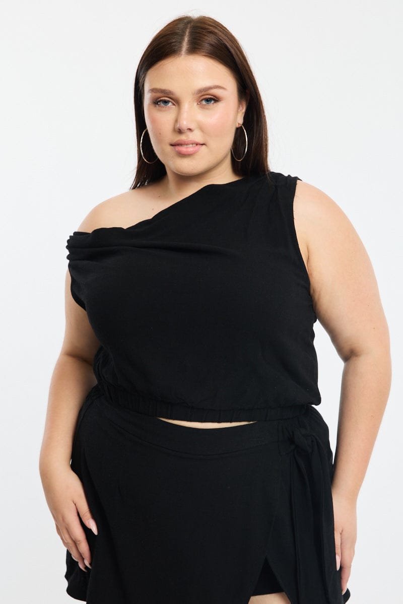 Black Off Shoulder Top Linen Blend for YouandAll Fashion
