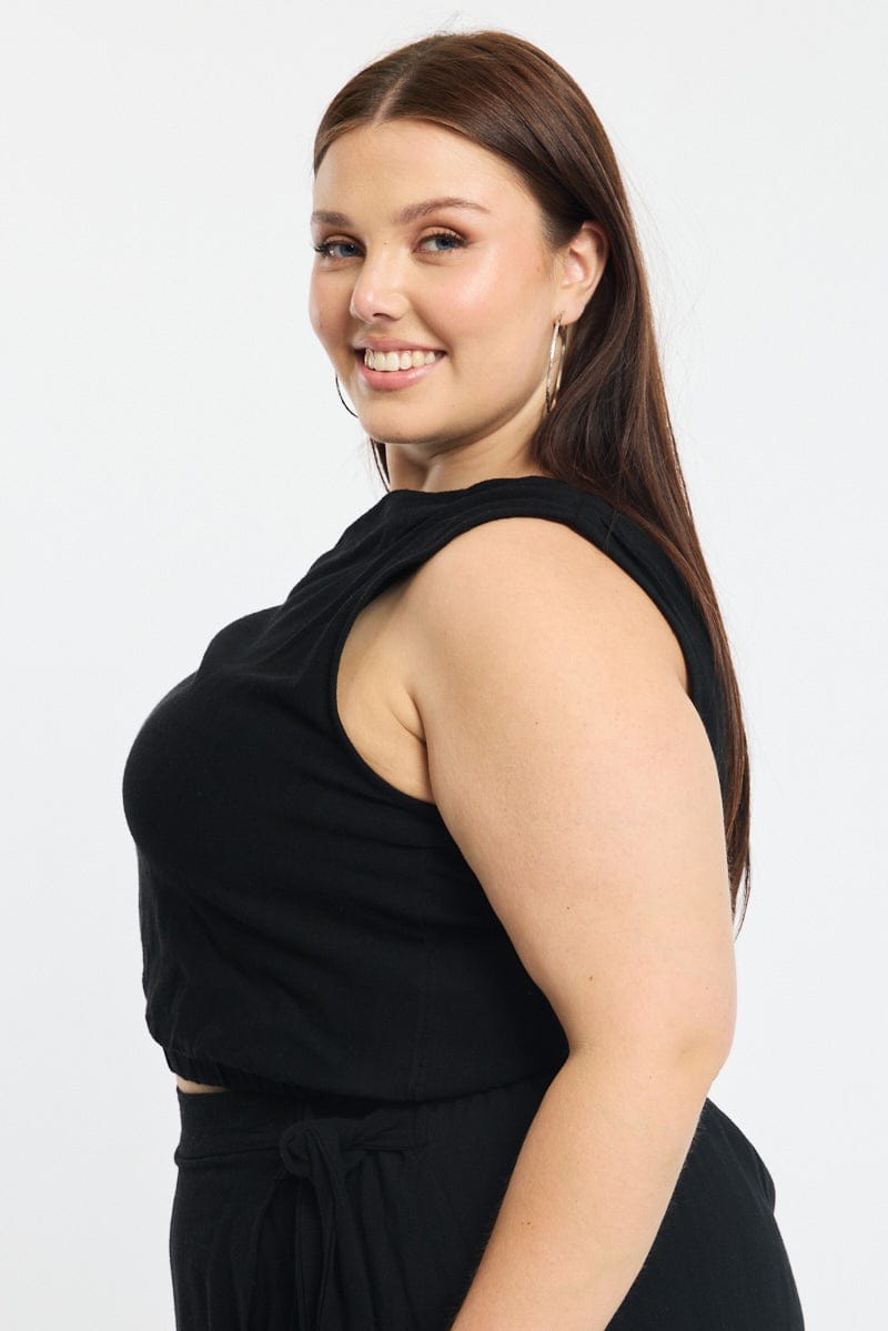Black Off Shoulder Top Linen Blend for YouandAll Fashion
