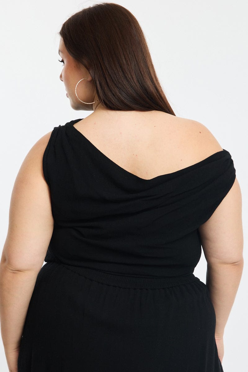 Black Off Shoulder Top Linen Blend for YouandAll Fashion