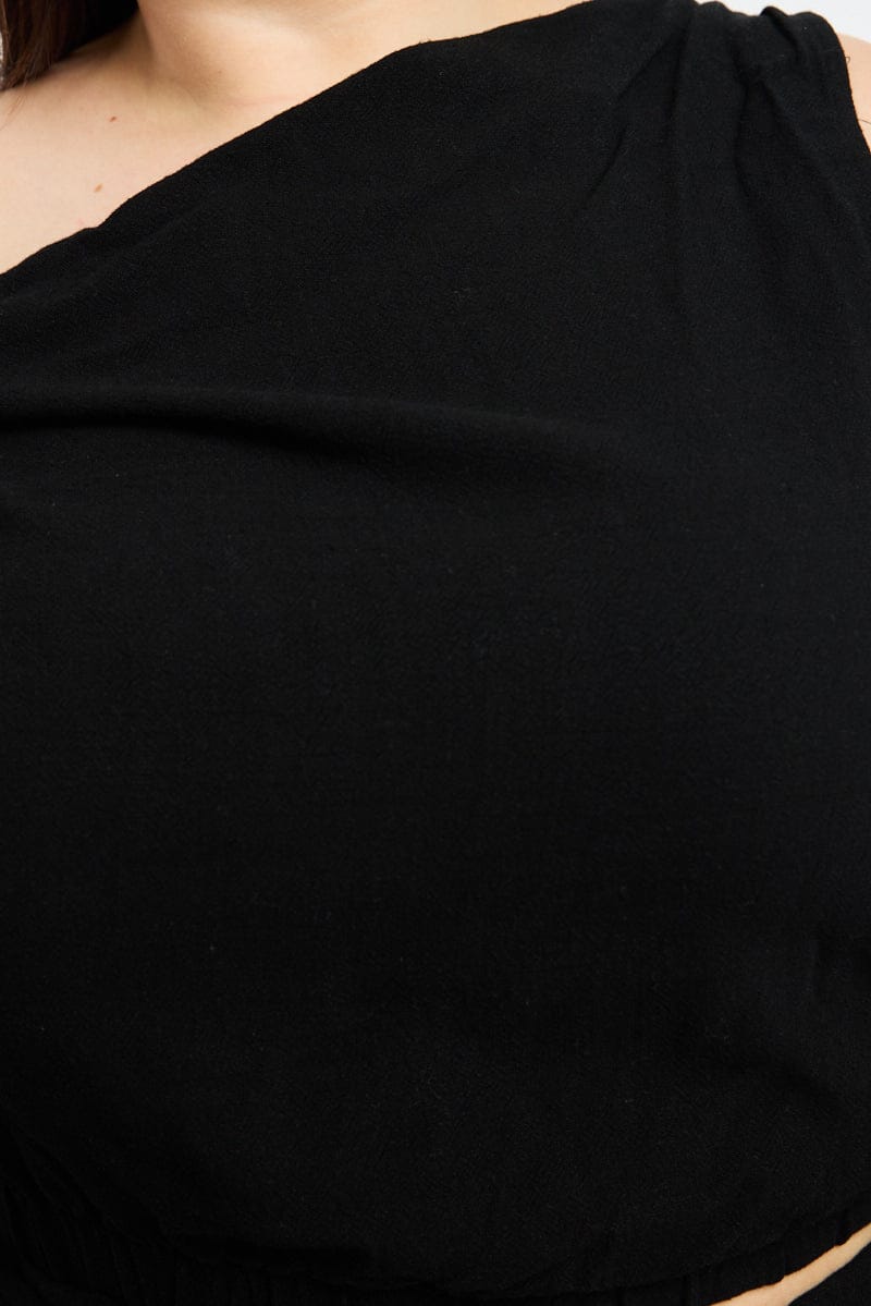 Black Off Shoulder Top Linen Blend for YouandAll Fashion