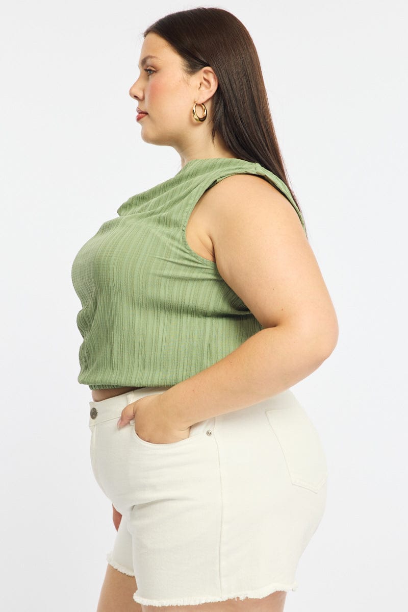 Green Off Shoulder Top Sleeveless Textured for YouandAll Fashion