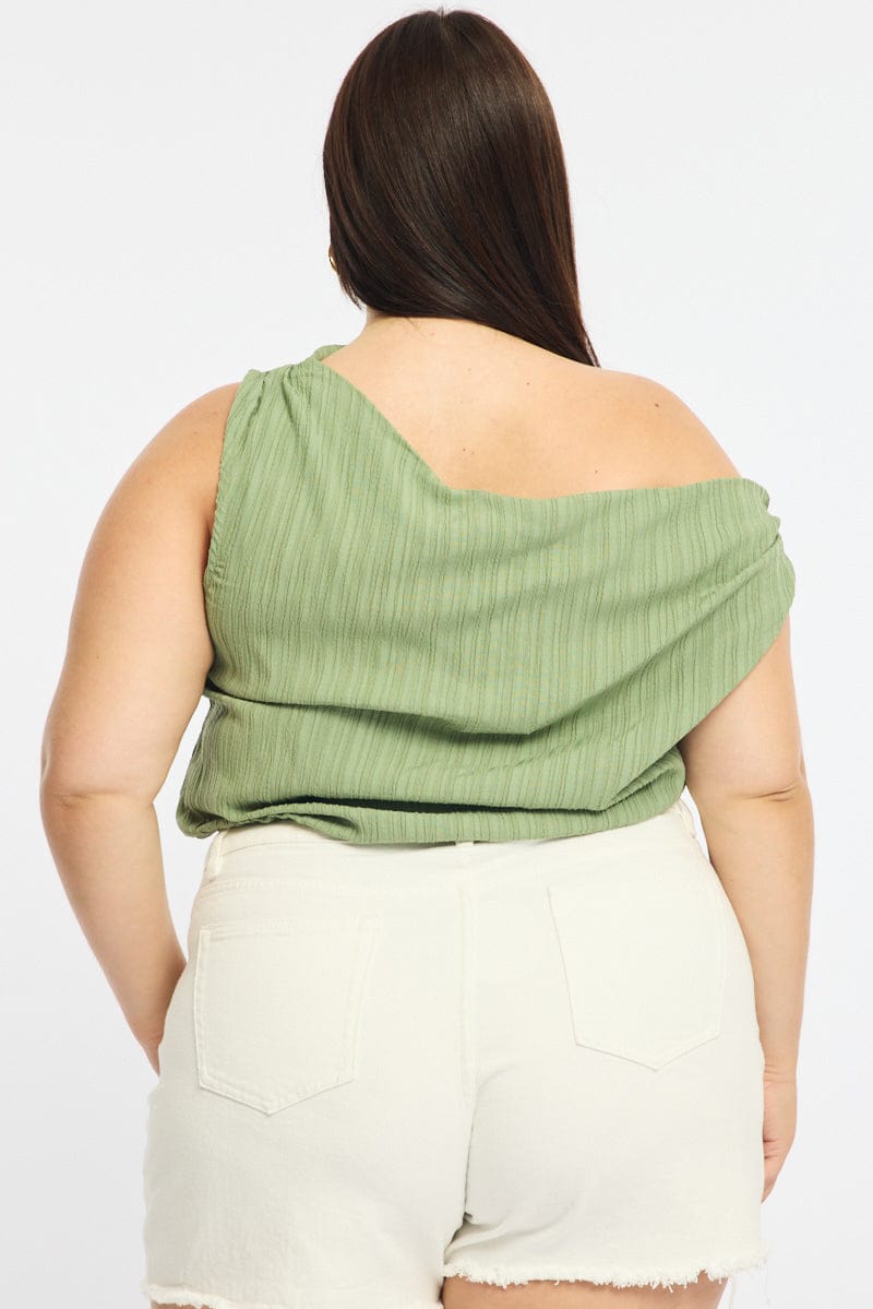 Green Off Shoulder Top Sleeveless Textured for YouandAll Fashion