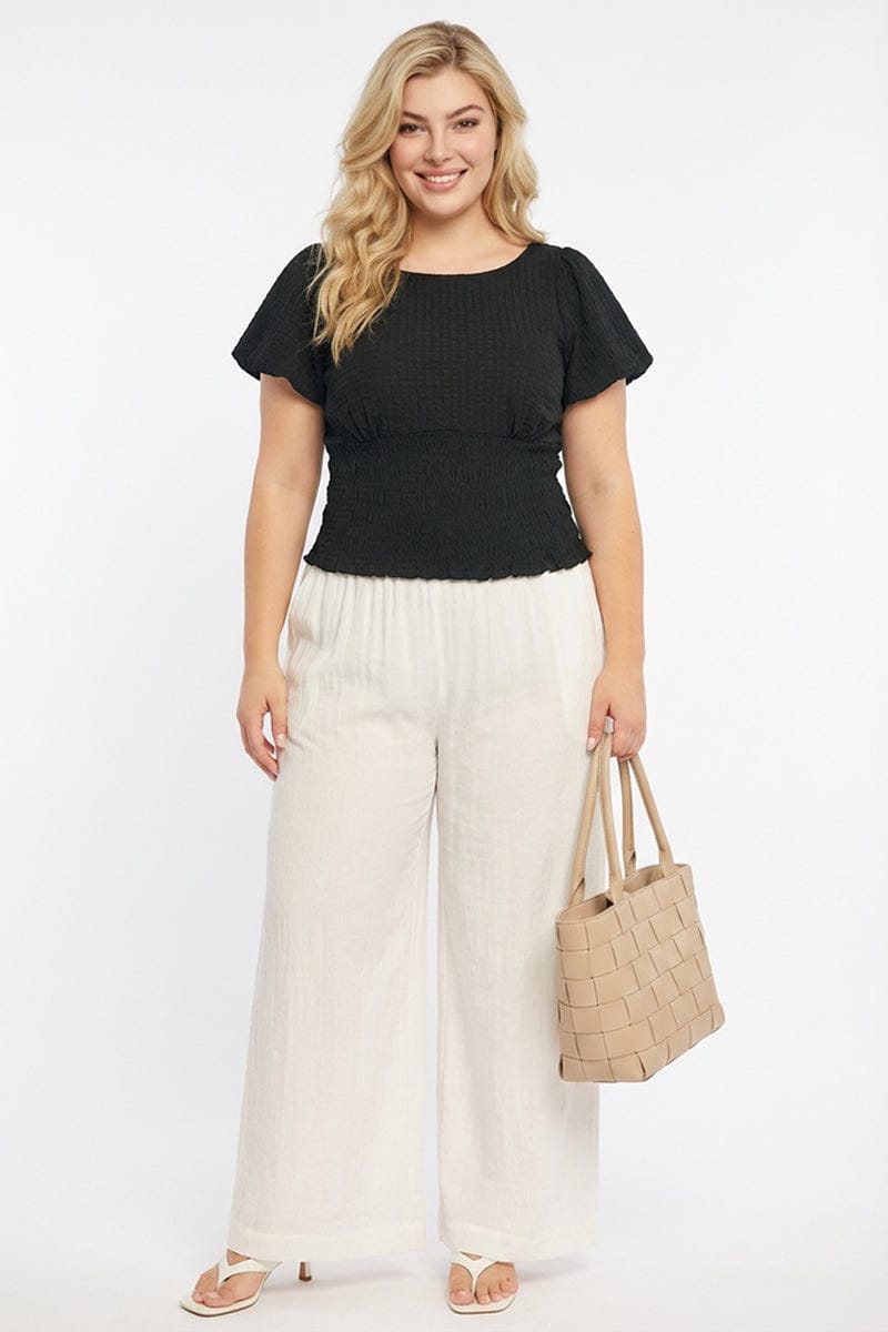 Black Textured Top Short Sleeve Shirred for YouandAll Fashion