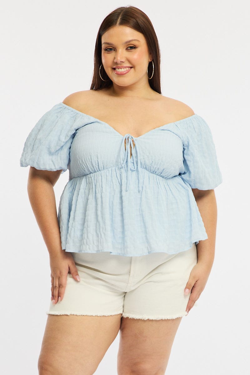Blue Tie Front Top Short Sleeve for YouandAll Fashion