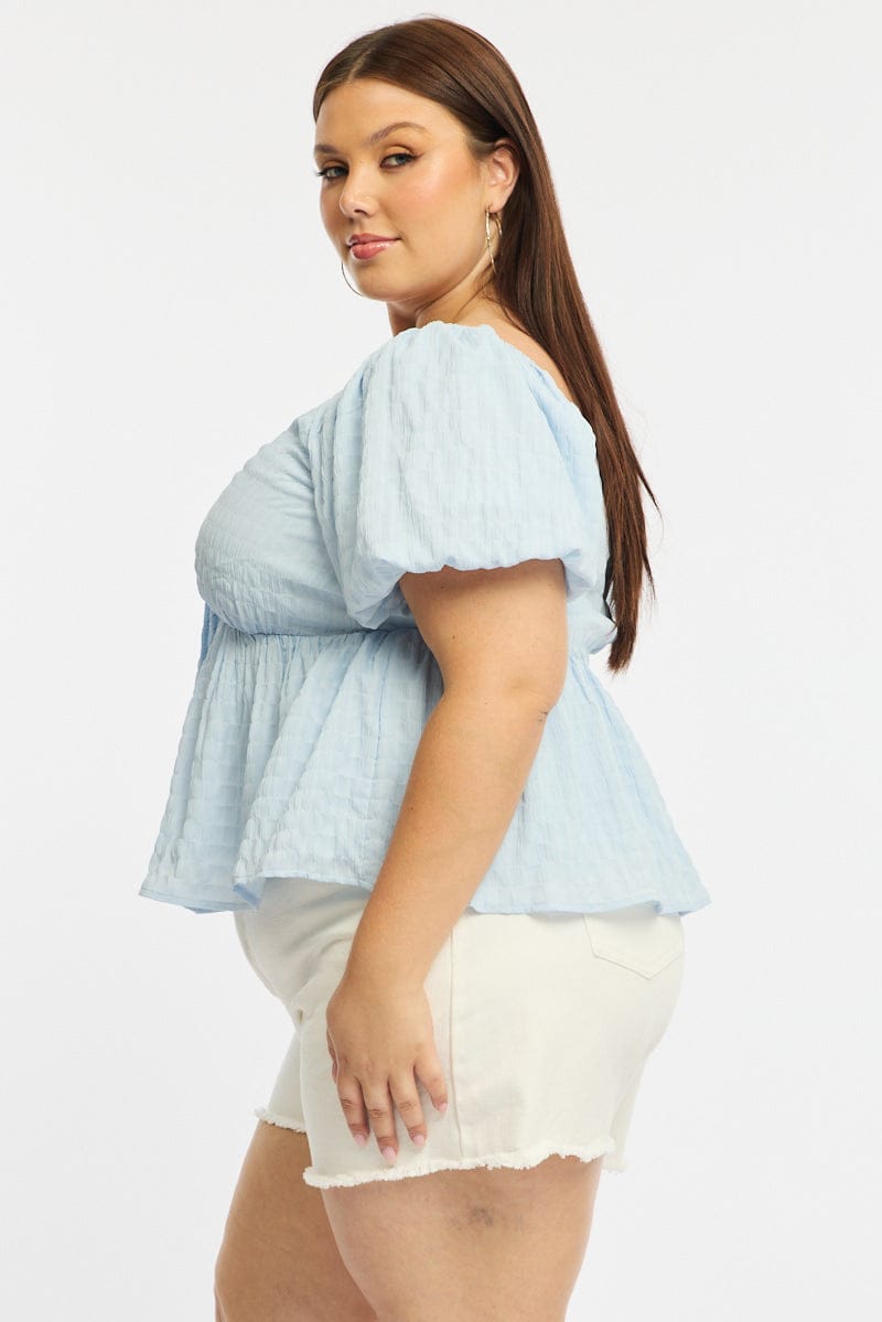 Blue Tie Front Top Short Sleeve for YouandAll Fashion