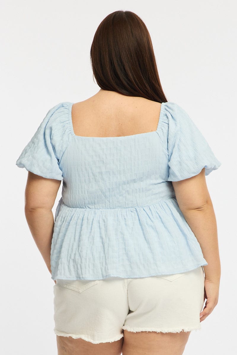 Blue Tie Front Top Short Sleeve for YouandAll Fashion