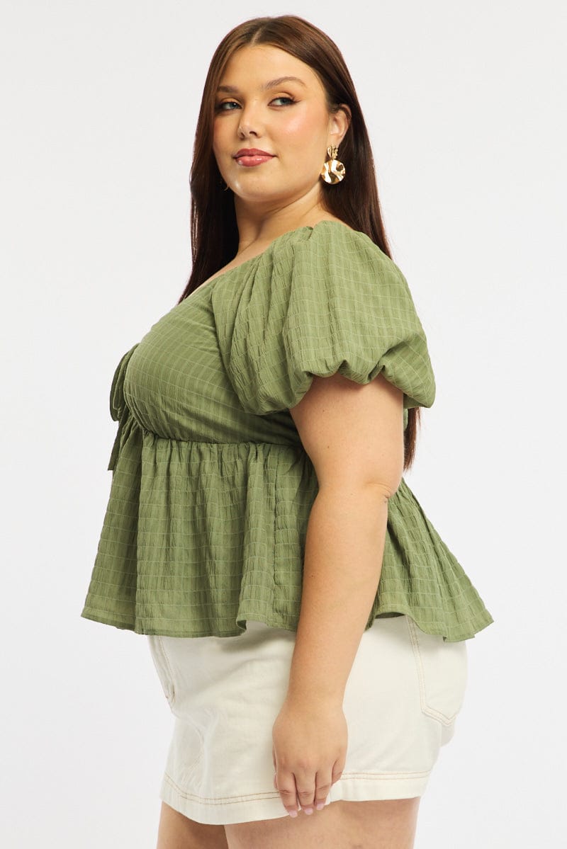 Green Tie Front Top Short Sleeve for YouandAll Fashion