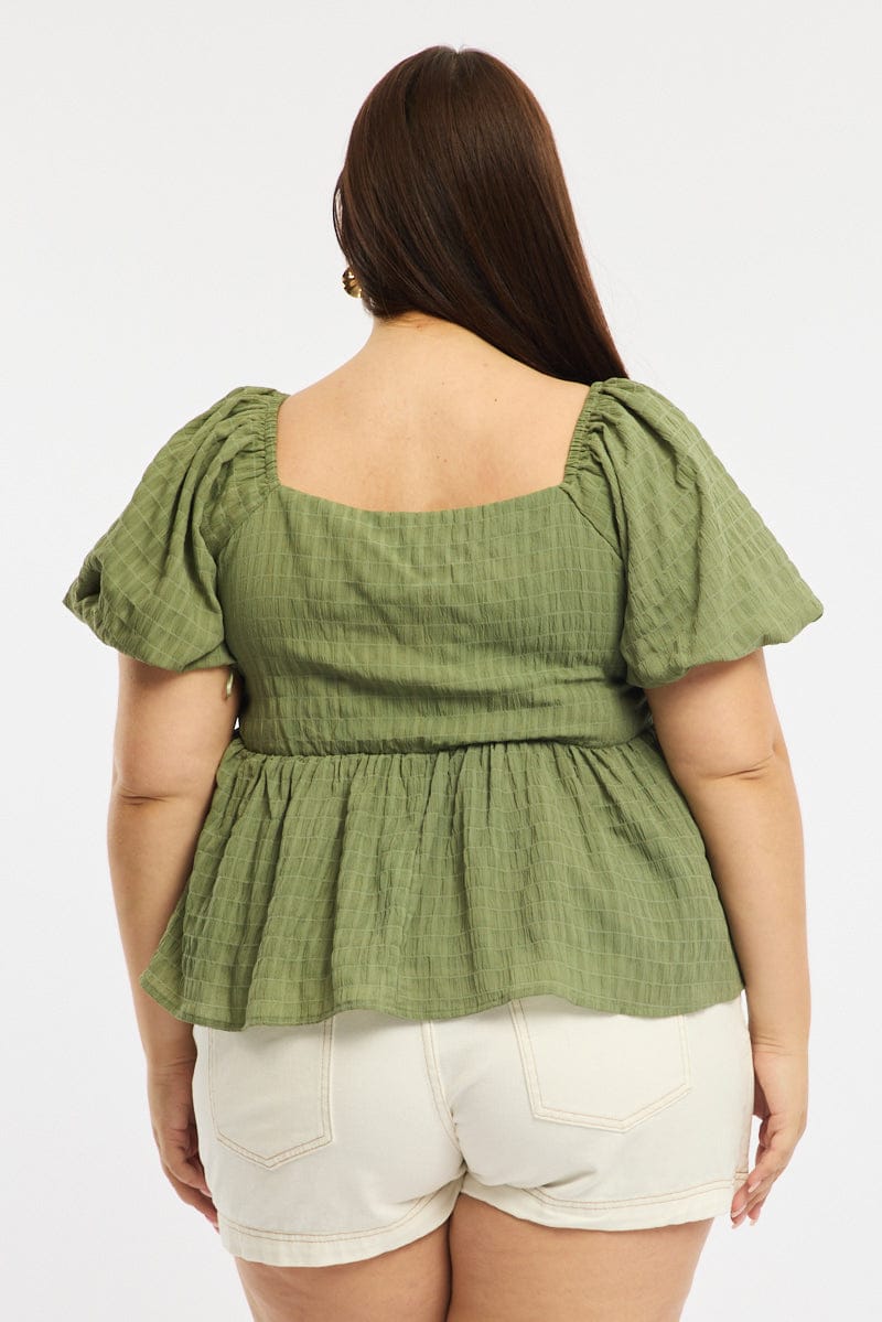 Green Tie Front Top Short Sleeve for YouandAll Fashion