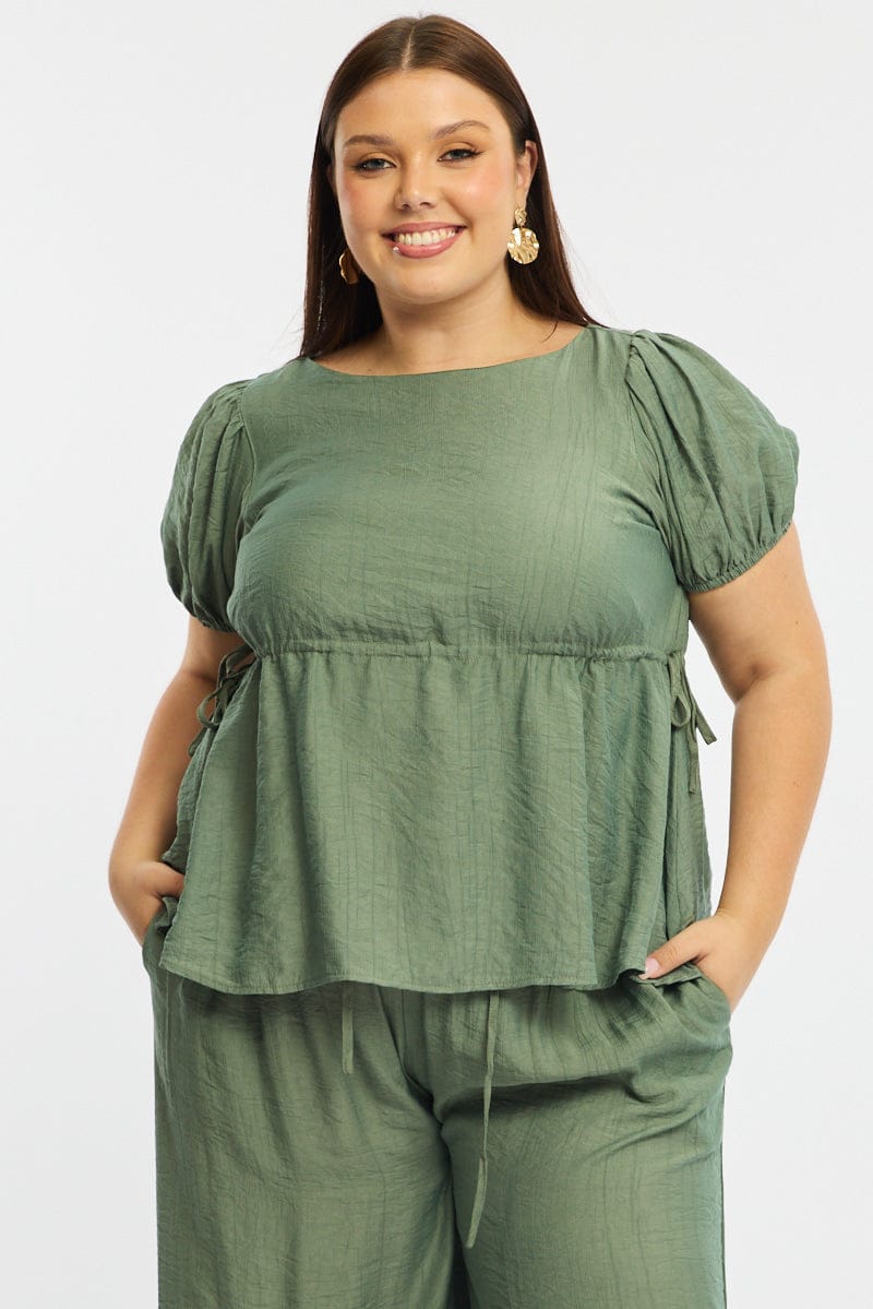 Green Smock Top Short Sleeve for YouandAll Fashion