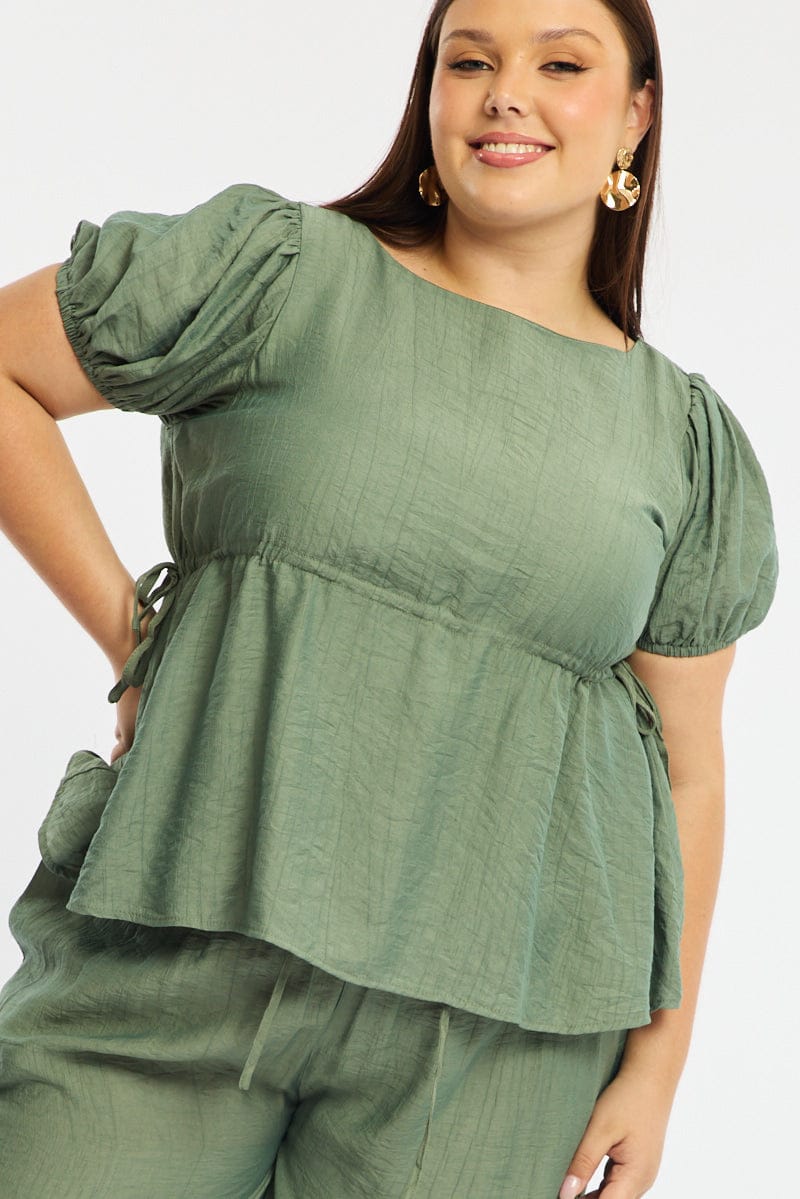 Green Smock Top Short Sleeve for YouandAll Fashion