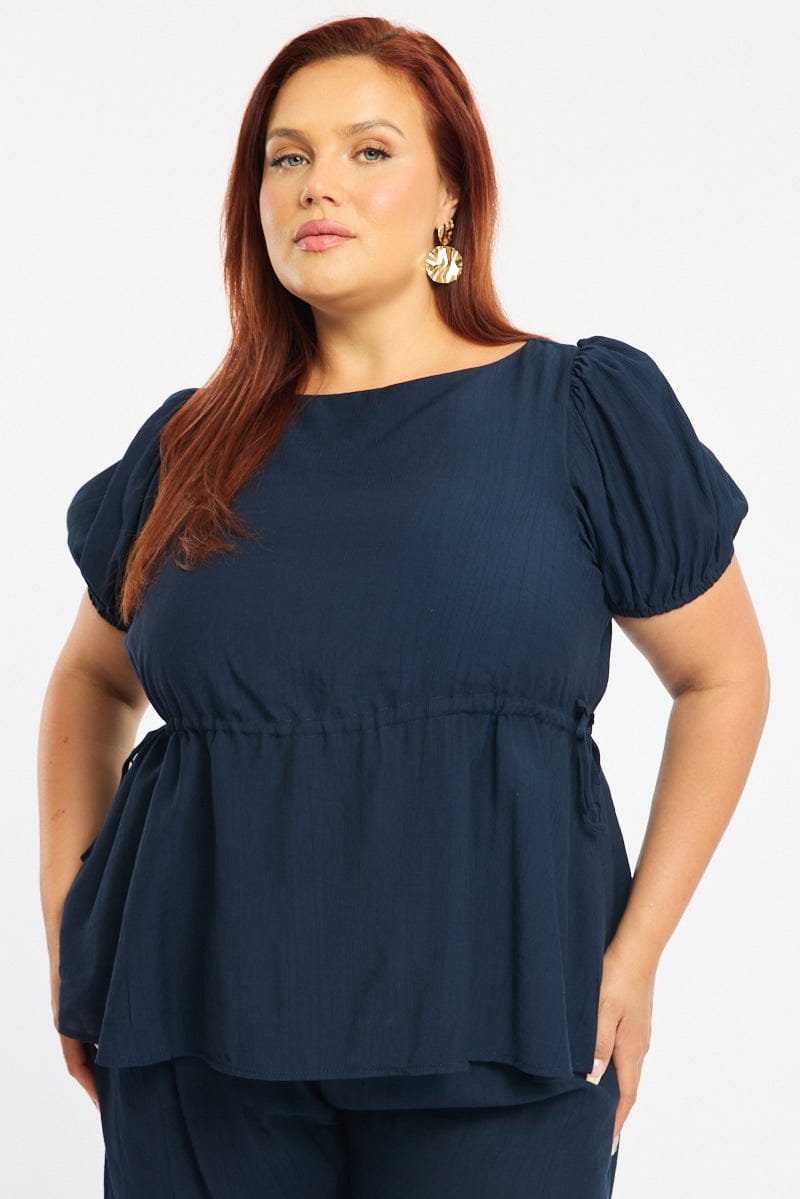 Blue Smock Top Short Sleeve for YouandAll Fashion