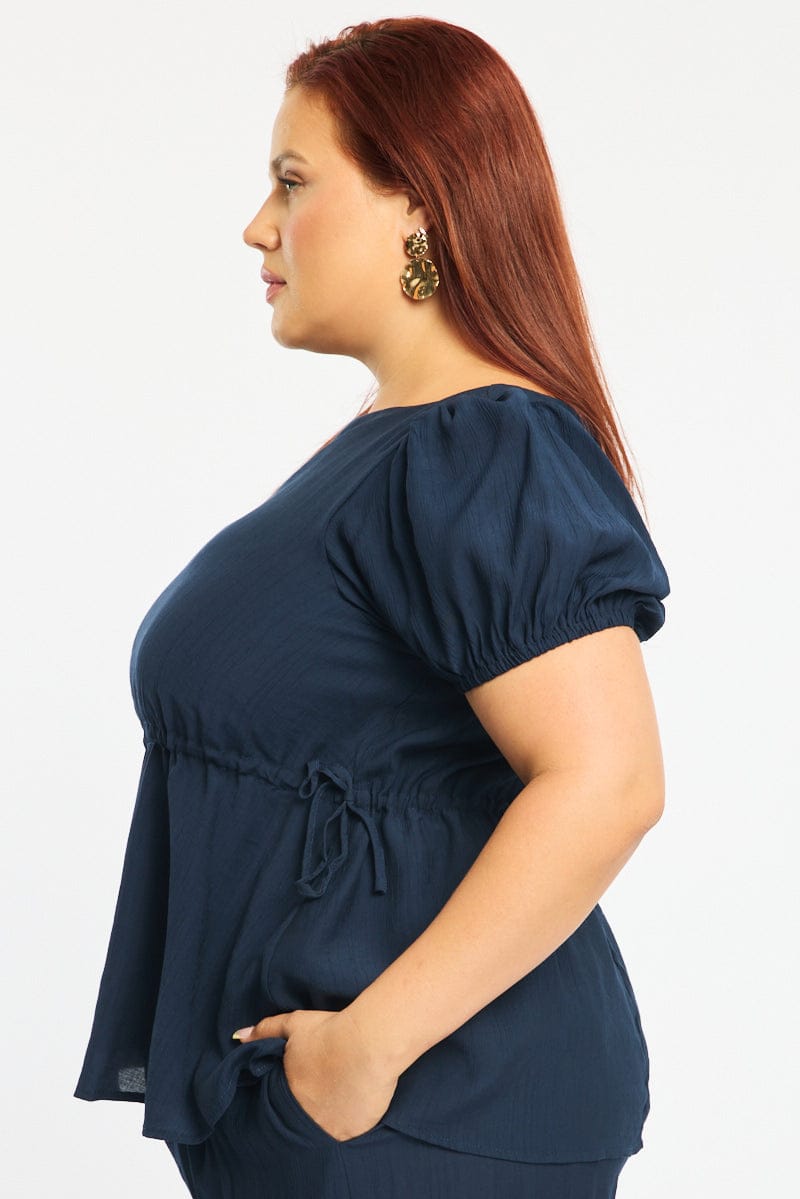 Blue Smock Top Short Sleeve for YouandAll Fashion