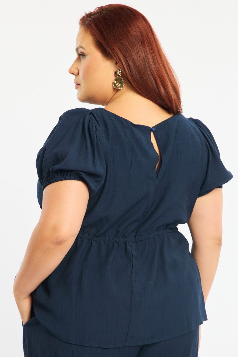 Blue Smock Top Short Sleeve for YouandAll Fashion