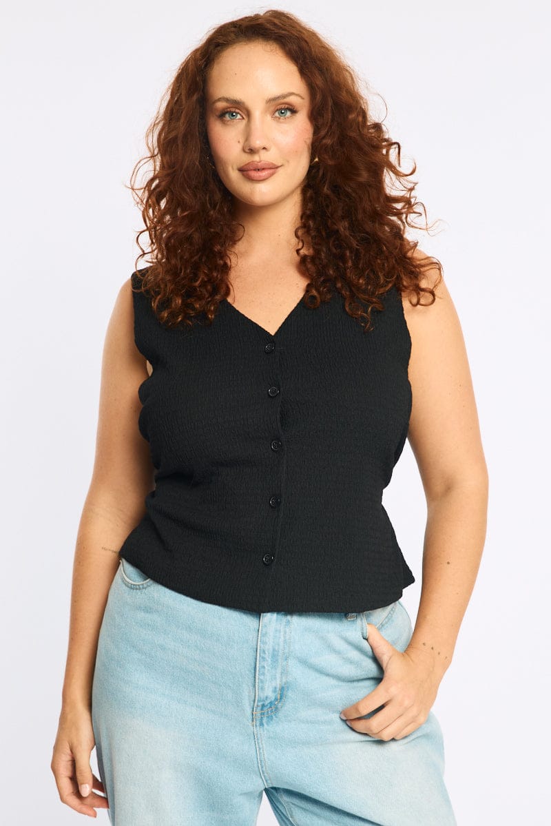 Black Waistcoat Sleeveless Textured for YouandAll Fashion
