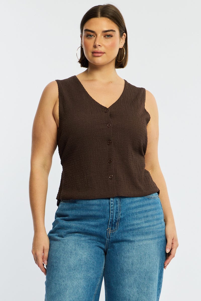 Brown Waistcoat Sleeveless Textured for YouandAll Fashion