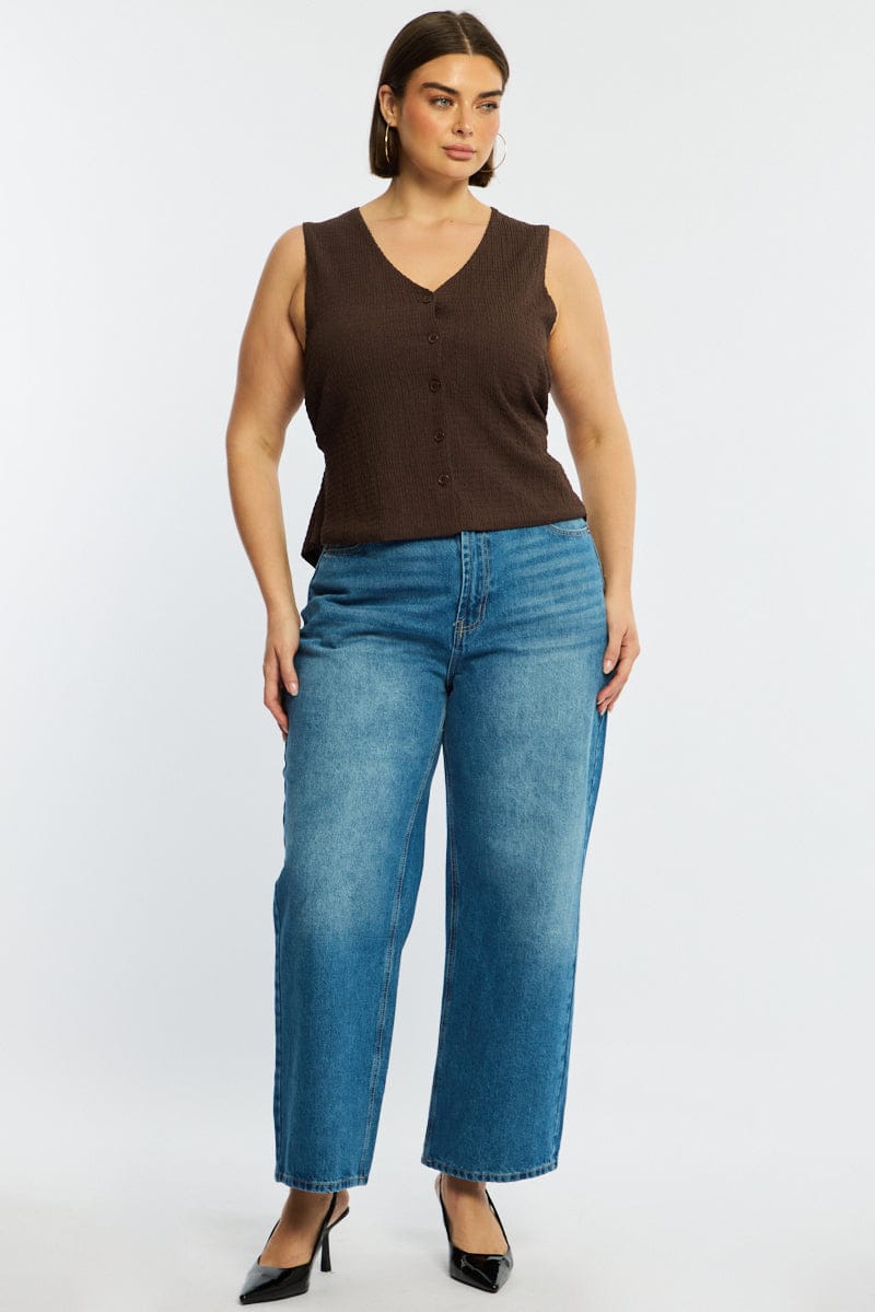 Brown Waistcoat Sleeveless Textured for YouandAll Fashion