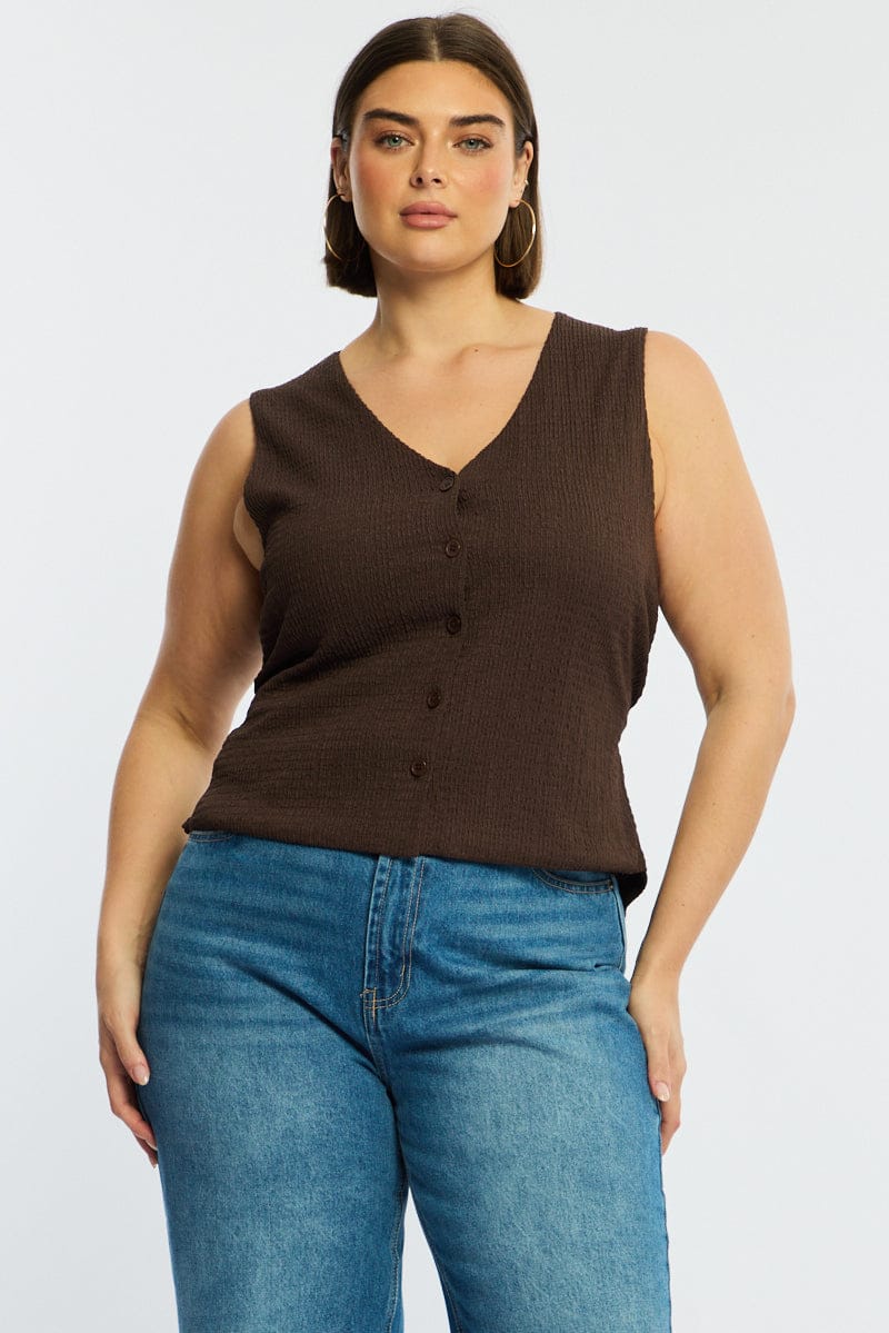 Brown Waistcoat Sleeveless Textured for YouandAll Fashion