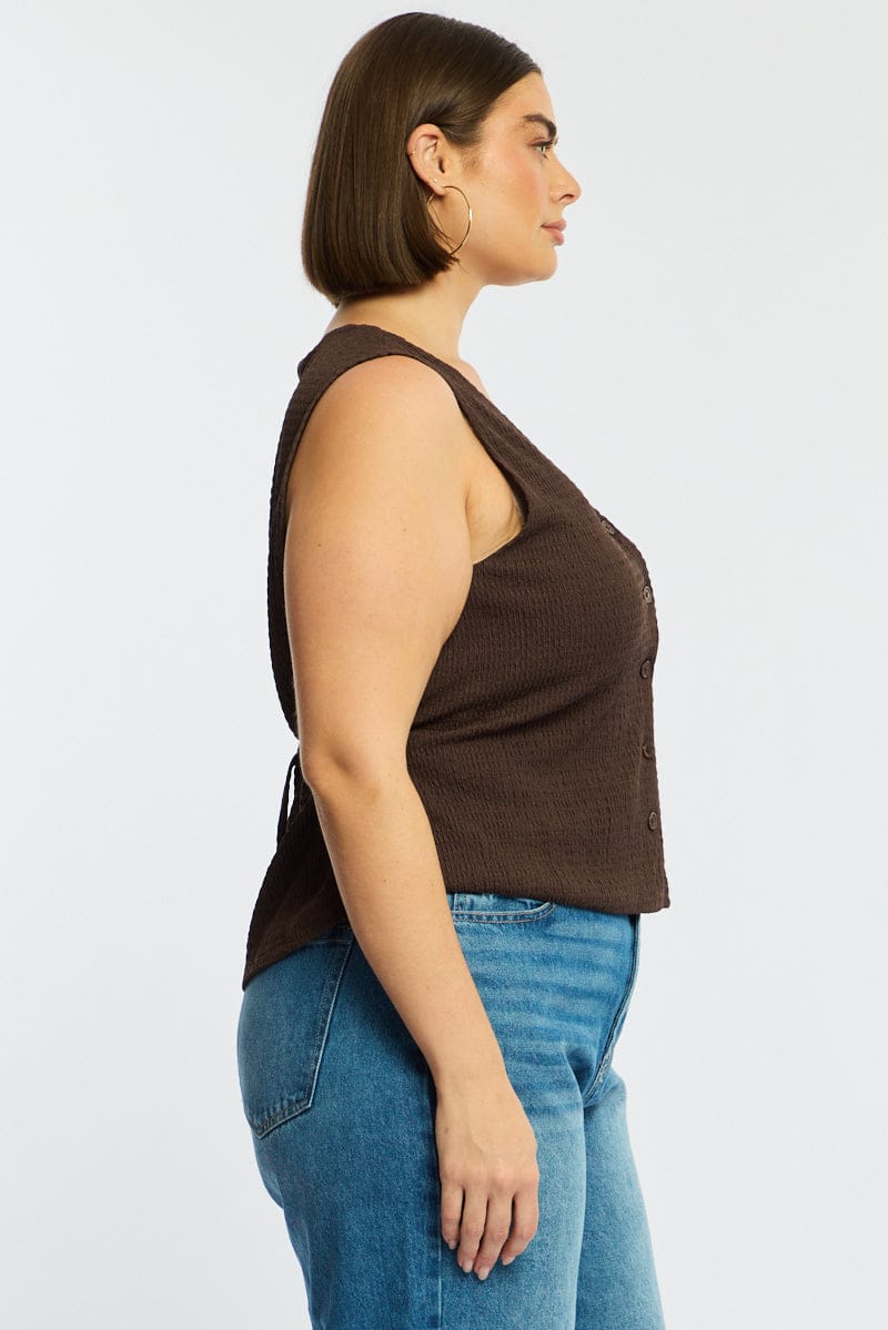 Brown Waistcoat Sleeveless Textured for YouandAll Fashion