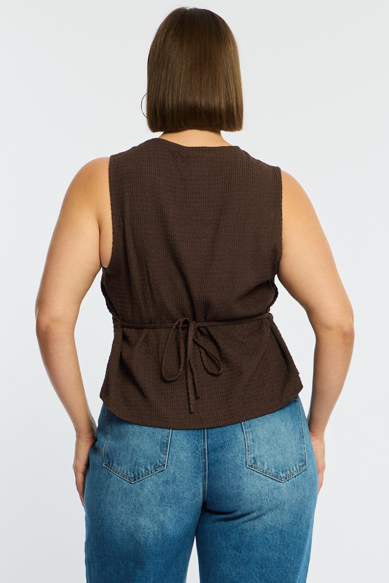Brown Waistcoat Sleeveless Textured for YouandAll Fashion
