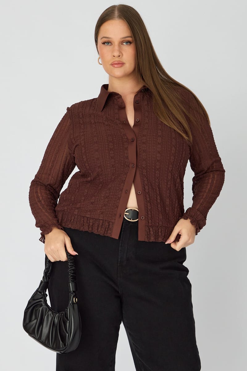 Brown Lace Shirt Long Sleeve for YouandAll Fashion
