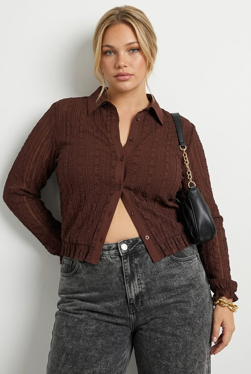 Brown Lace Shirt Long Sleeve for YouandAll Fashion