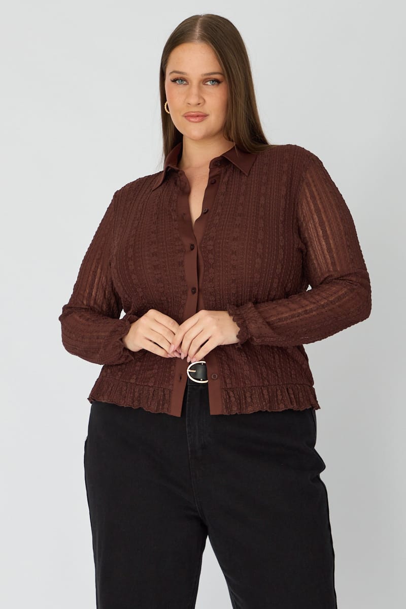 Brown Lace Shirt Long Sleeve for YouandAll Fashion