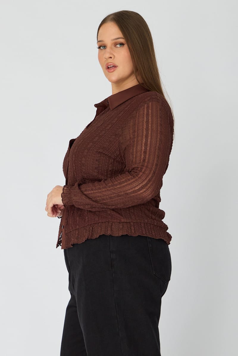 Brown Lace Shirt Long Sleeve for YouandAll Fashion
