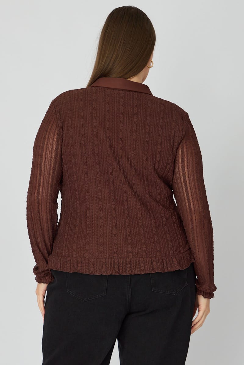 Brown Lace Shirt Long Sleeve for YouandAll Fashion