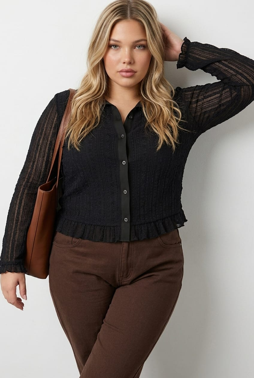 Black Lace Shirt Long Sleeve for YouandAll Fashion