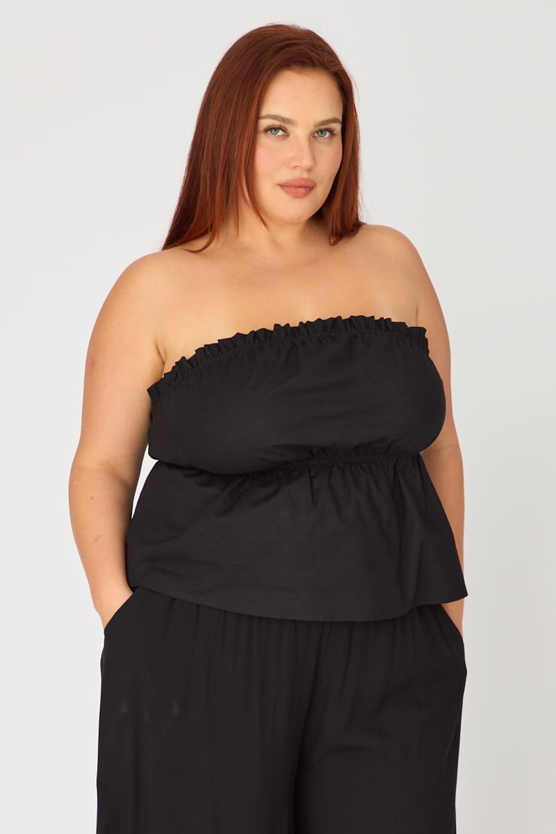 Black Bandeau Top Strapless Linen Blend for YouandAll Fashion