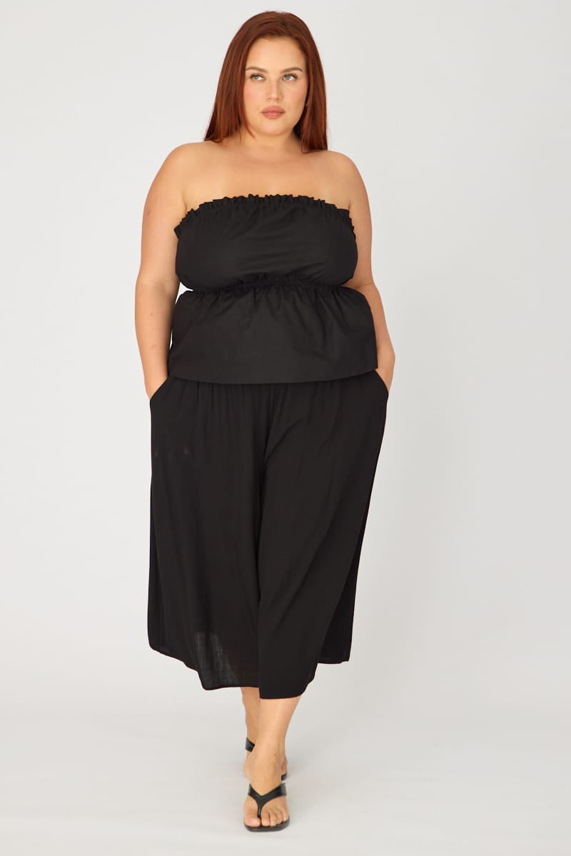 Black Bandeau Top Strapless Linen Blend for YouandAll Fashion