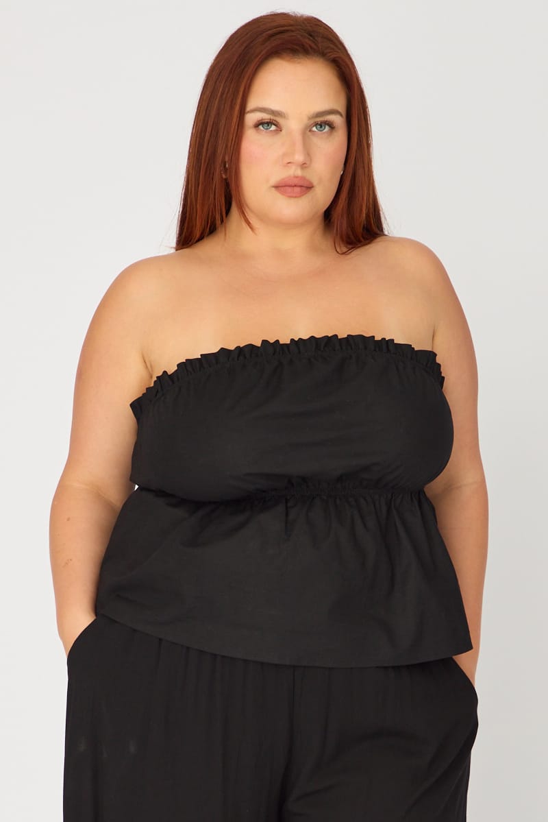 Black Bandeau Top Strapless Linen Blend for YouandAll Fashion