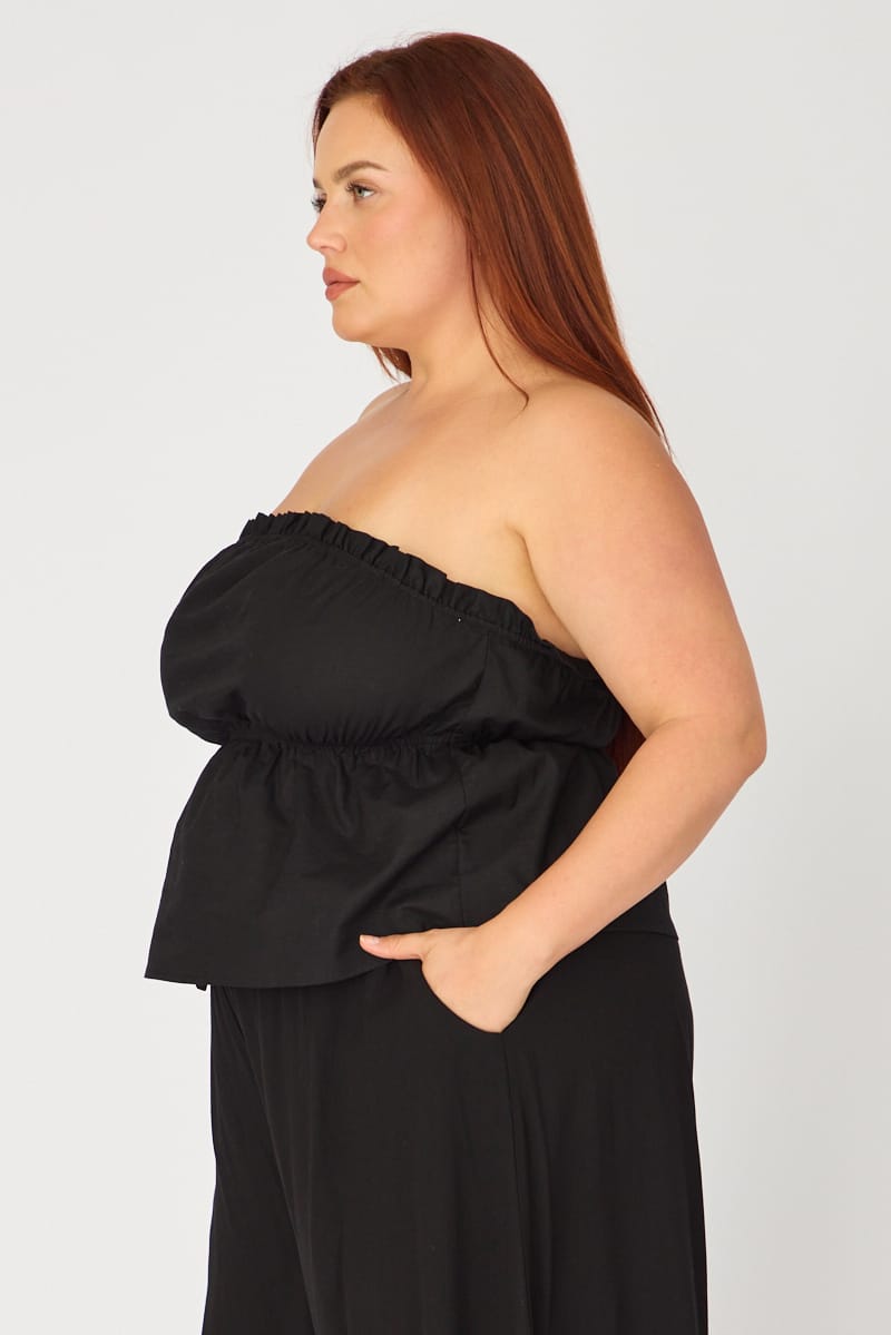 Black Bandeau Top Strapless Linen Blend for YouandAll Fashion