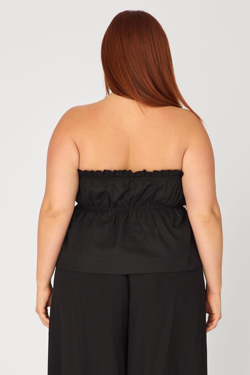 Black Bandeau Top Strapless Linen Blend for YouandAll Fashion