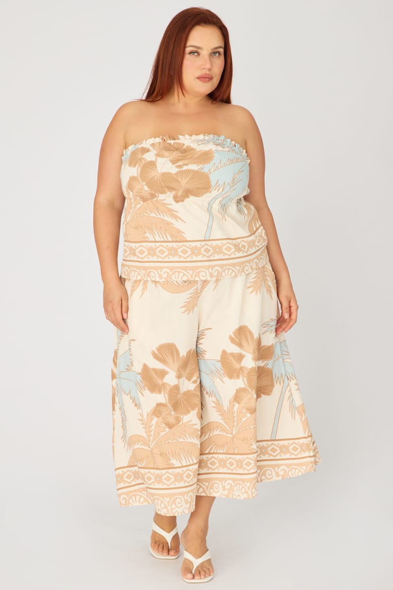 Beige Abstract Bandeau Top Strapless for YouandAll Fashion