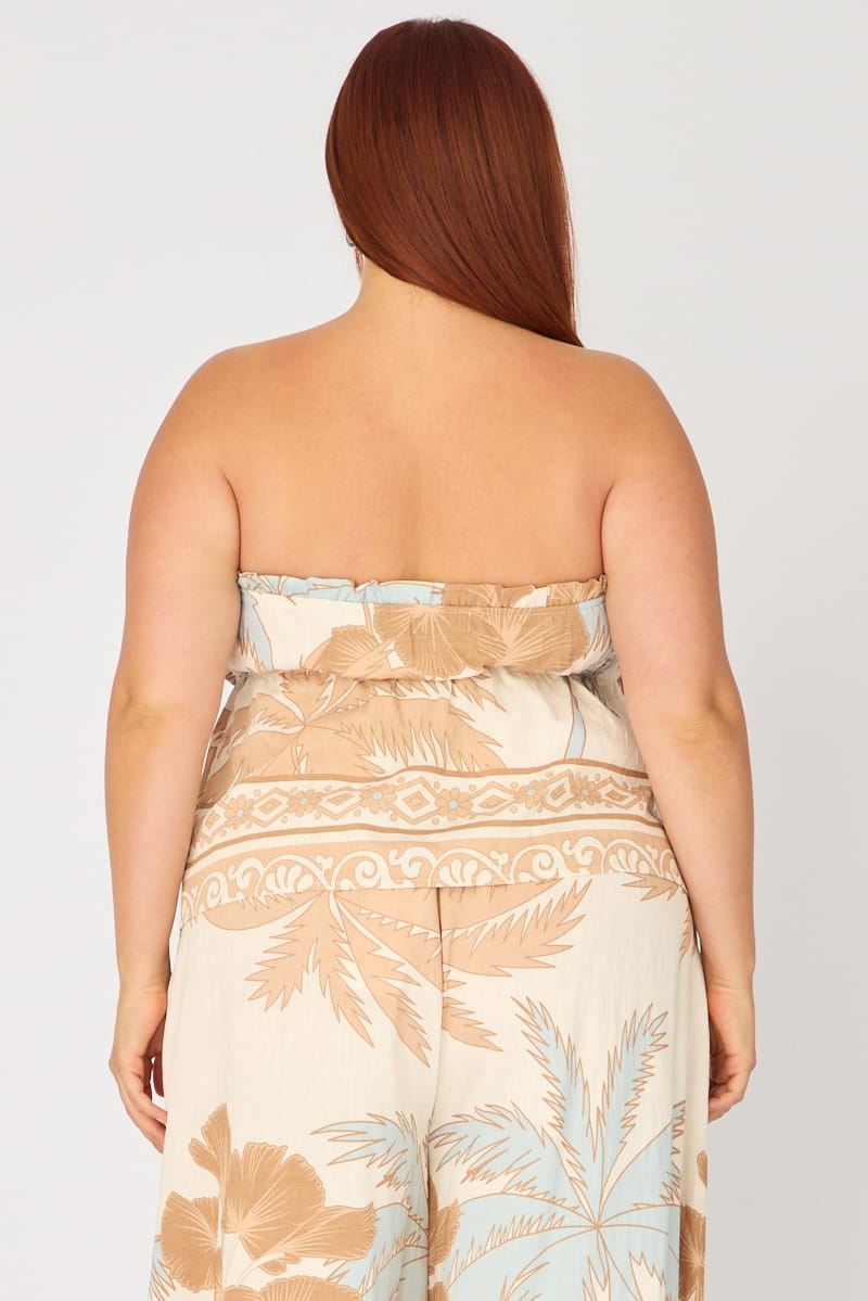 Beige Abstract Bandeau Top Strapless for YouandAll Fashion