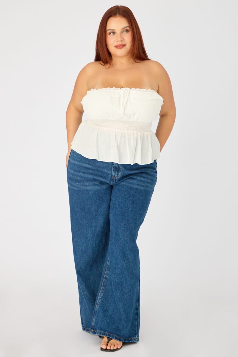 White Strapless Top Ruched Bust Frill for YouandAll Fashion