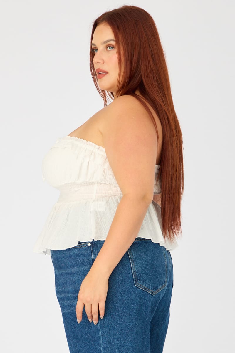 White Strapless Top Ruched Bust Frill for YouandAll Fashion