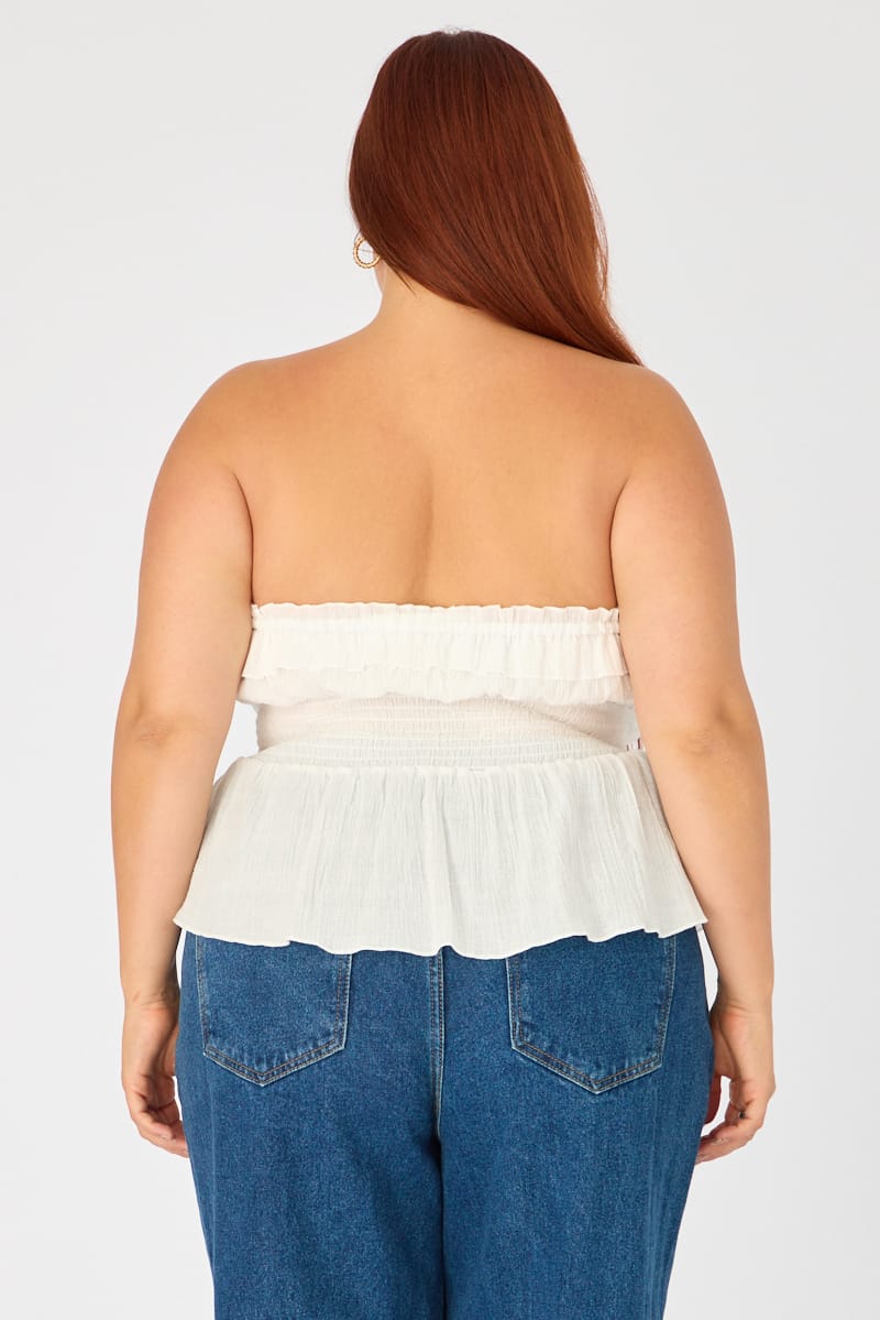 White Strapless Top Ruched Bust Frill for YouandAll Fashion