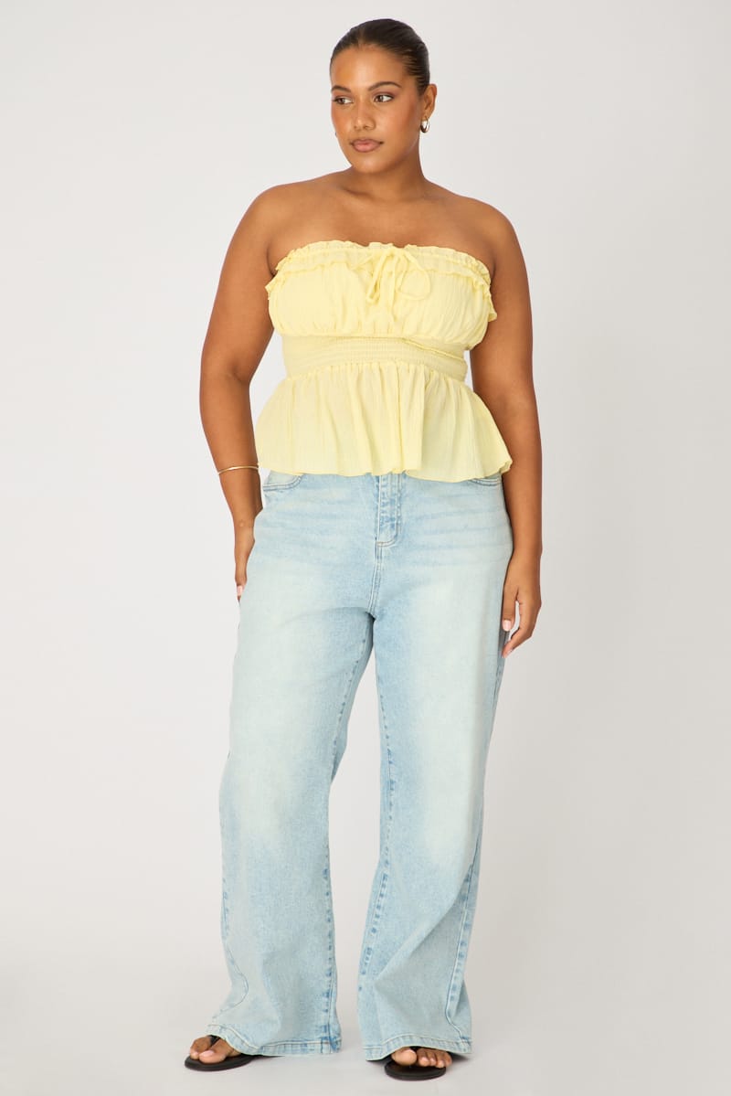 Yellow Strapless Top Ruched Bust Frill for YouandAll Fashion